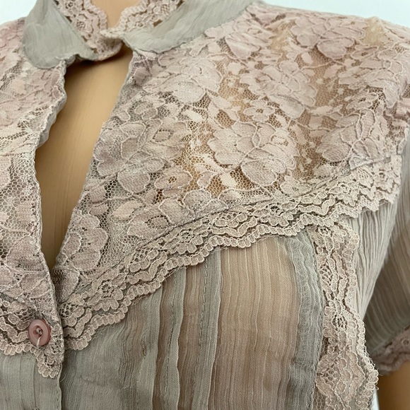Charlotte Russe Taupe Sheer Top With Laced Details - Picture 2 of 6